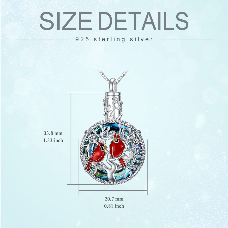 Red Cardinal Urn Necklace Northern Cardinal Gift For Women Audubon Birds 925 Sterling Silver Jewelry for Women