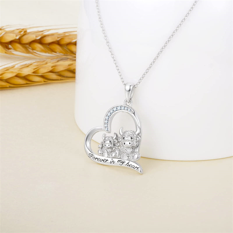 Sterling Silver Highland Cow Pendant Necklace