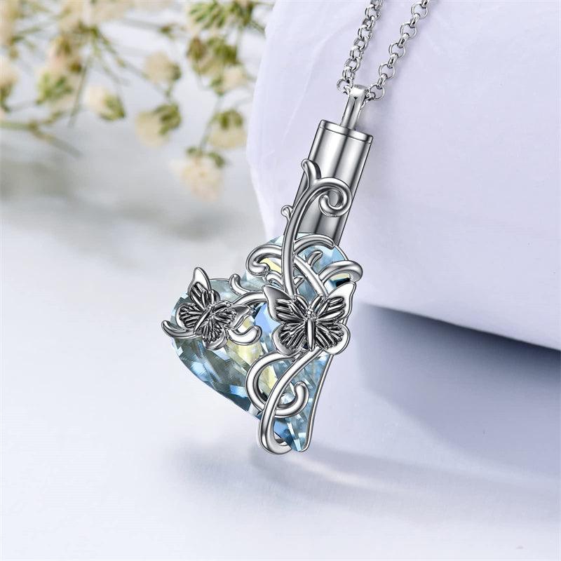 Sterling Silver Crystal Butterfly Urn Necklace for Ashes