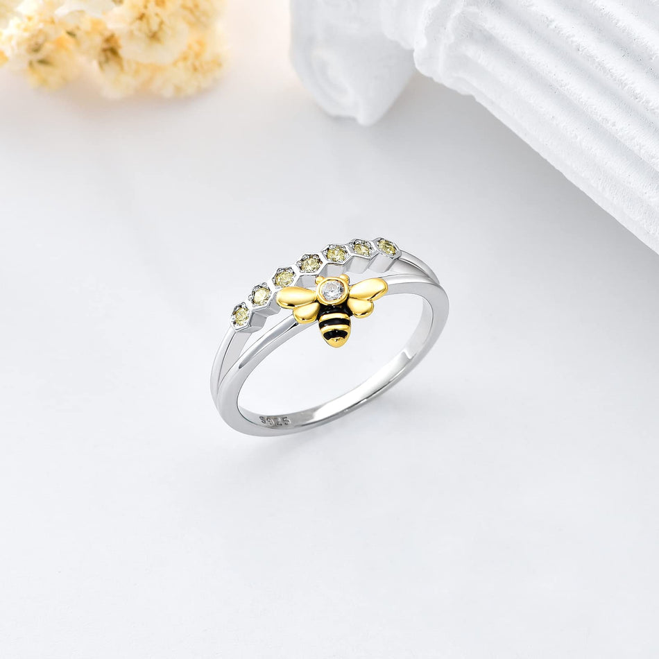 Sterling Silver Bee with 5A Cubic Zirconia Promise Ring