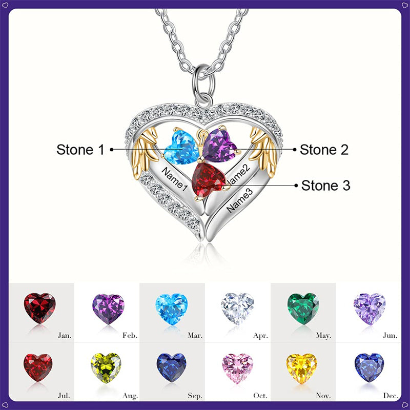 Sterling Silver Personalized Birthstone & Name Heart Shaped Pendant Necklace