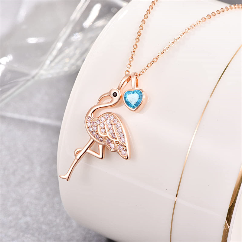 Sterling Silver Birthstone Flamingo Pendant Necklace