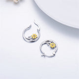 Sterling Silver Sunflower Earrings Hoop Earrings