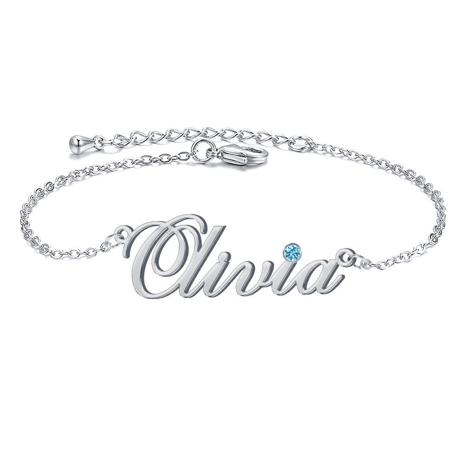 Silver Personalized Name Single Layer Anklet