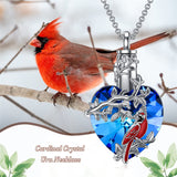 Sterling Silver Heart Crystal Red Cardinal Urn Necklace for Ashes