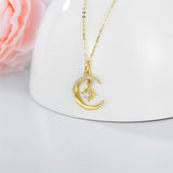 14k Gold Moon and North Star Pendant Necklace