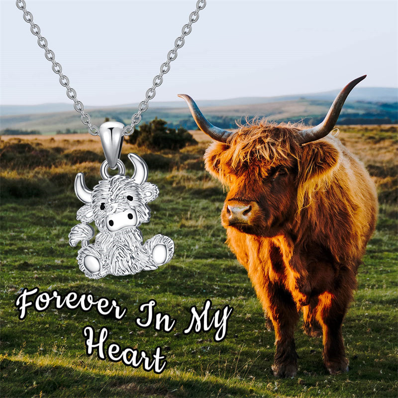 Sterling Silver Highland Cow Pendant Necklace