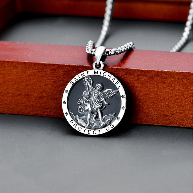 Sterling Silver St Michael St Christopher Pendant Necklace for Men