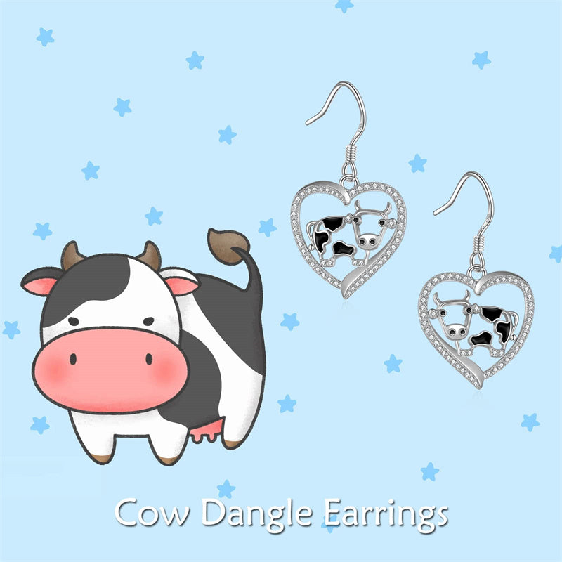 Sterling Silver Cow  Drop Earrings