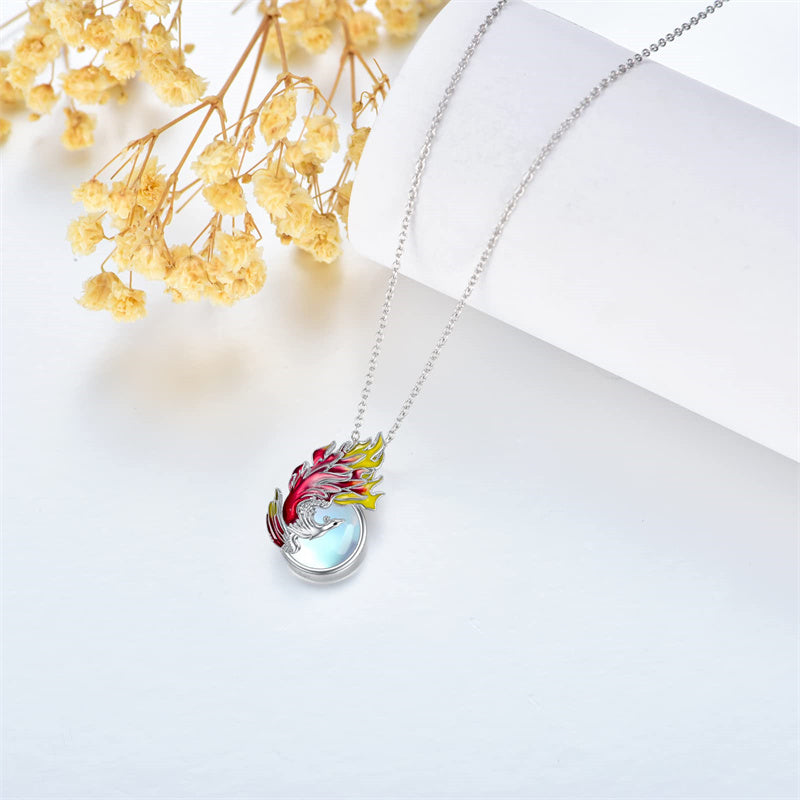 Sterling Silver Moonstone Tigers Eye Phoenix Bird Rising  Pendant Necklace