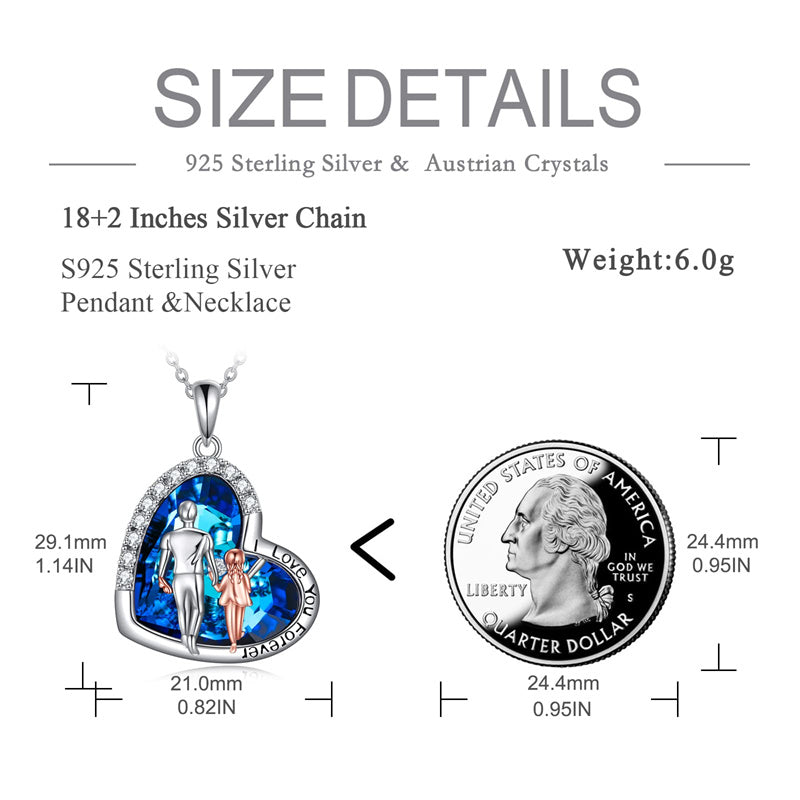 Sterling Silver Father Daughter Necklace Crystal Heart Pendent Necklace