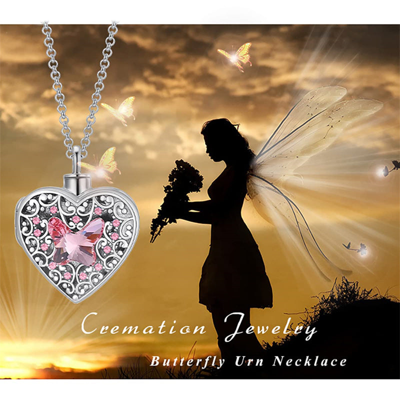 Sterling Silver Crystal Personalized Photo Butterfly Urn Necklace for Ashes