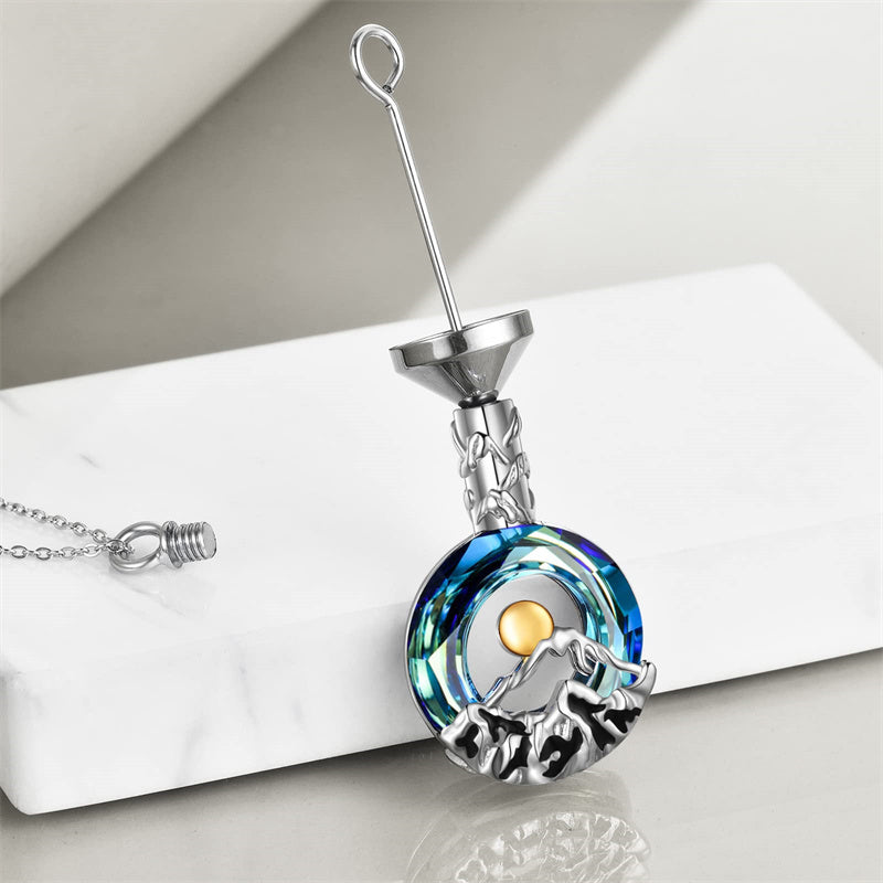 Mountain Range Urn Necklace for Ashes Sterling Silver Crystal Mountain Pendant Necklace Nature Jewelry Gift for Women