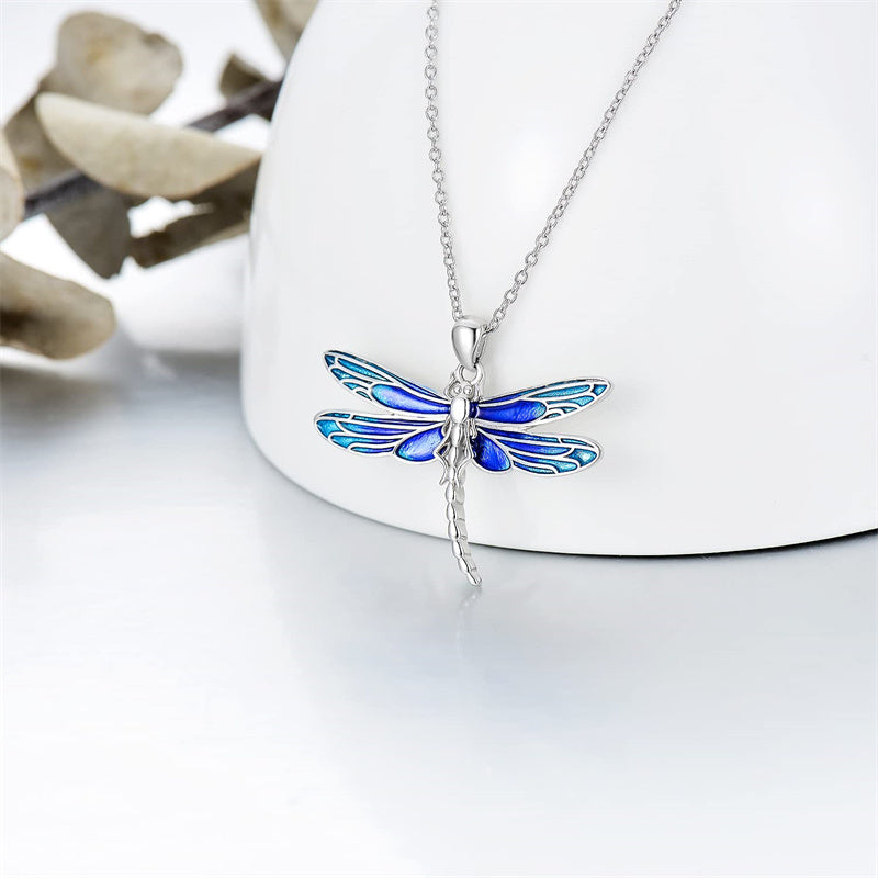 Sterling Silver Blue Dragonfly Pendant Necklace
