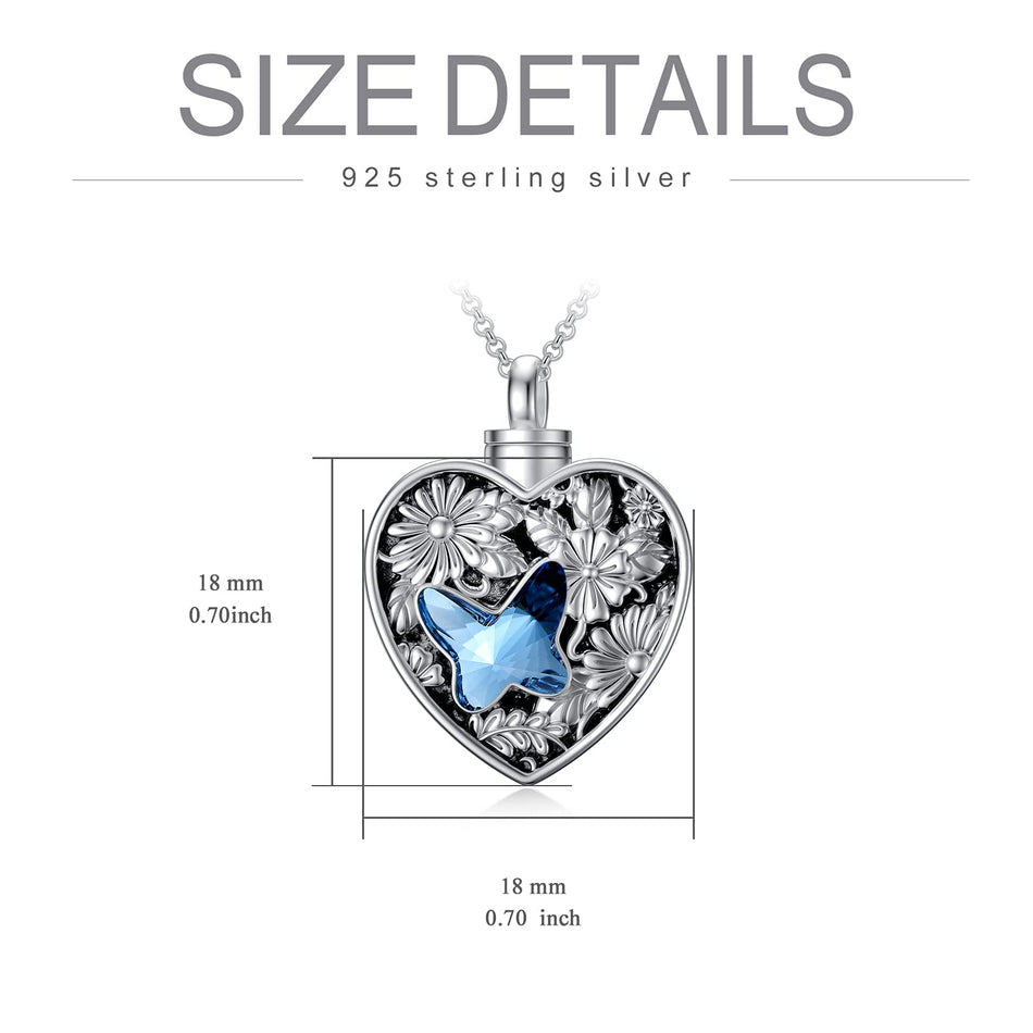 Sterling Silver Crystal Butterfly Urn Necklace for Ashes Engraved With Forever in My Heart