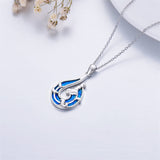 Sterling Silver Opal Wave Pendant Necklace