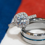 10K White Gold Moissanite Cushion Cut Halo Engagement Rings
