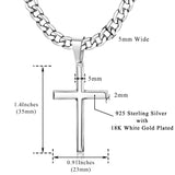 Sterling Silver Cross Pendent for Men With Stainless Steel Cuban Link Pendant Necklace