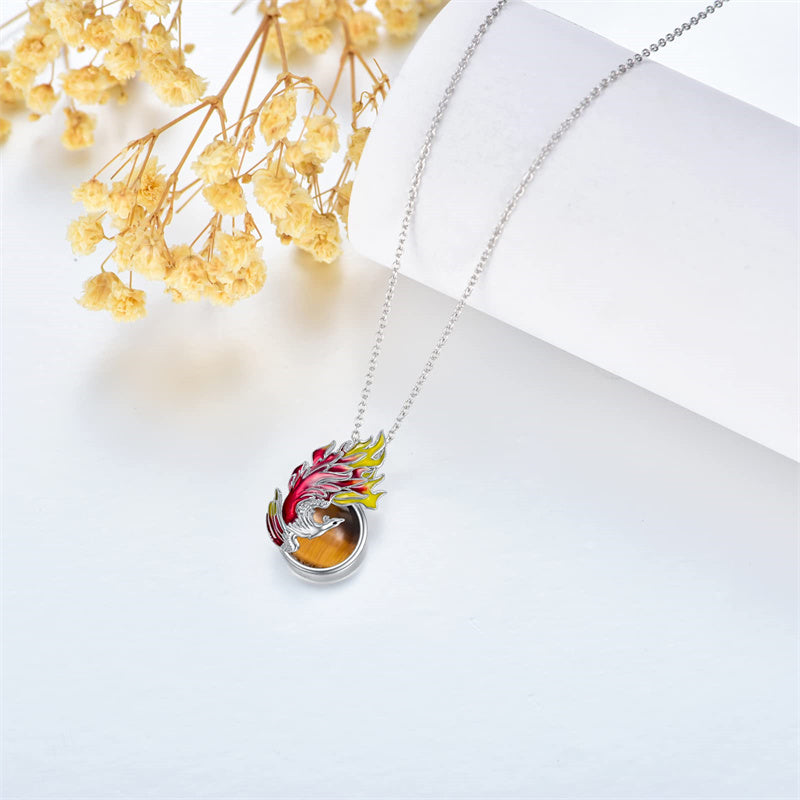 Sterling Silver Moonstone Tigers Eye Phoenix Bird Rising  Pendant Necklace