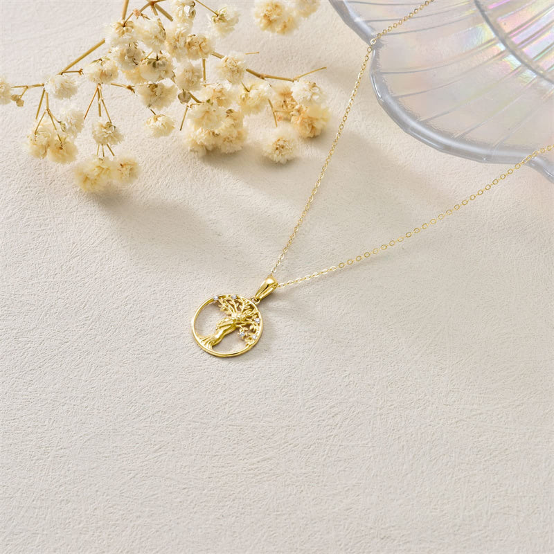 14K Gold Moissanite Mother Child & Tree of Life Pendant Necklace