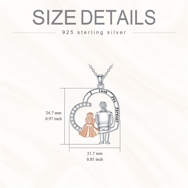 Sterling Silver Father Daughter Heart Pendant Necklace from Dad Gift for Daughter