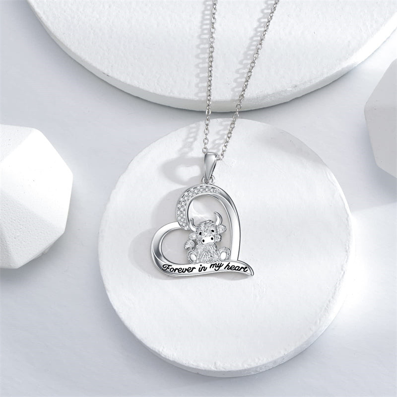 Sterling Silver Highland Cow Pendant Necklace