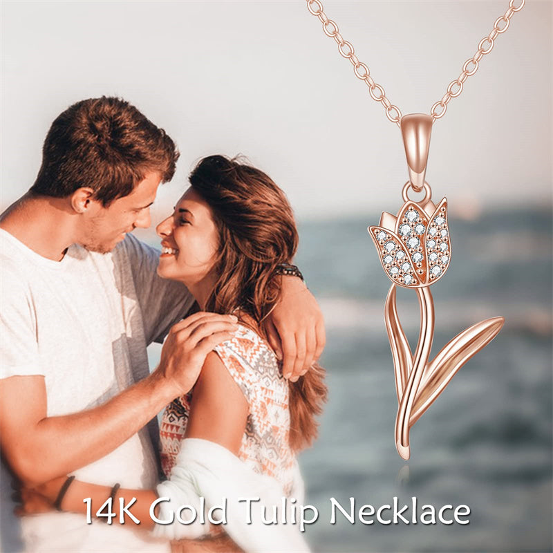 14K Gold Tulip Flower Pendant Necklace
