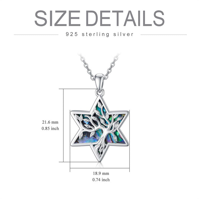 Sterling Silver Black Onyx Abalone Shell Celtic Knot Tree of Life Pendant Necklace