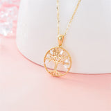 14k Gold 5A Cubic Zirconia Tree of Life & Family Pendant Necklace