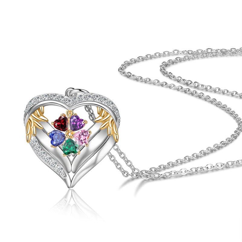 Sterling Silver Personalized Birthstone & Name Heart Shaped Pendant Necklace