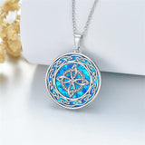 Sterling Silver Opal Celtic Knot Witches Knot Pendant Necklace