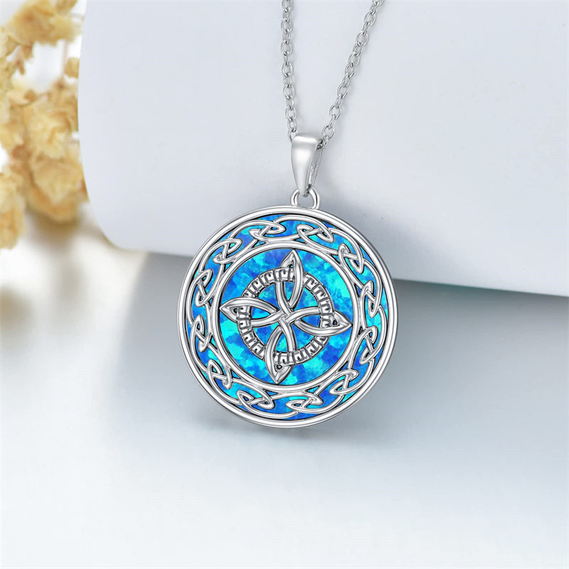 Sterling Silver Opal Celtic Knot Witches Knot Pendant Necklace
