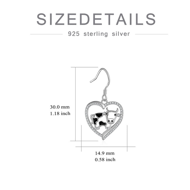 Sterling Silver Cow  Drop Earrings