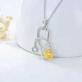 925 Sterling Silver Stethoscope Necklace with Sunflower Birthstone Necklace for Women Medical Doctor Nurse Jewelry Gift