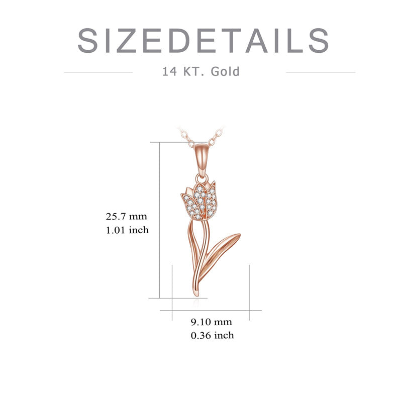 14K Gold Tulip Flower Pendant Necklace