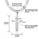 Sterling Silver Cross 5mm Stainless Steel Diamond-Cut Durable Figaro Chain Pendant Necklace