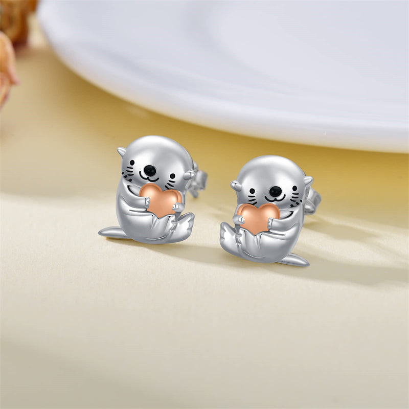 Sterling Silver Otter Stud Earrings