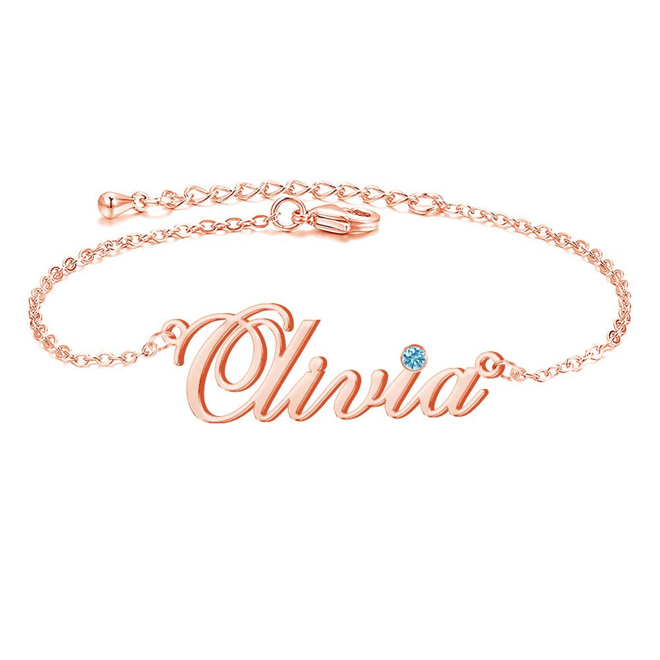 Silver Personalized Name Single Layer Anklet