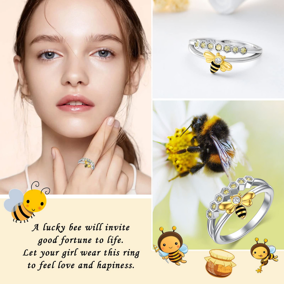 Sterling Silver Bee with 5A Cubic Zirconia Promise Ring