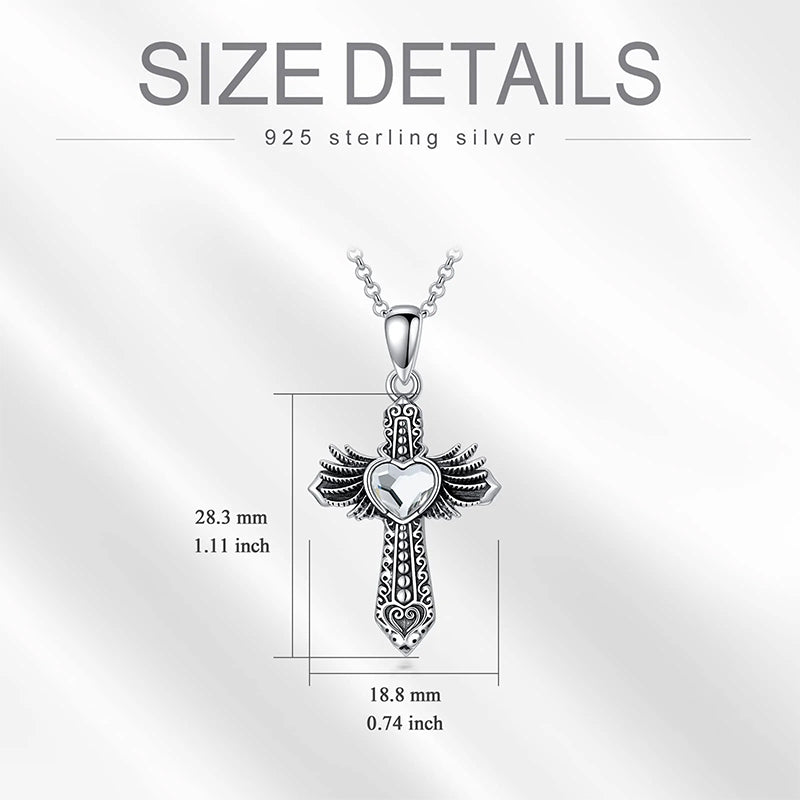Sterling Silver Heart Crystal Wings Cross Urn Necklaces for Ashes