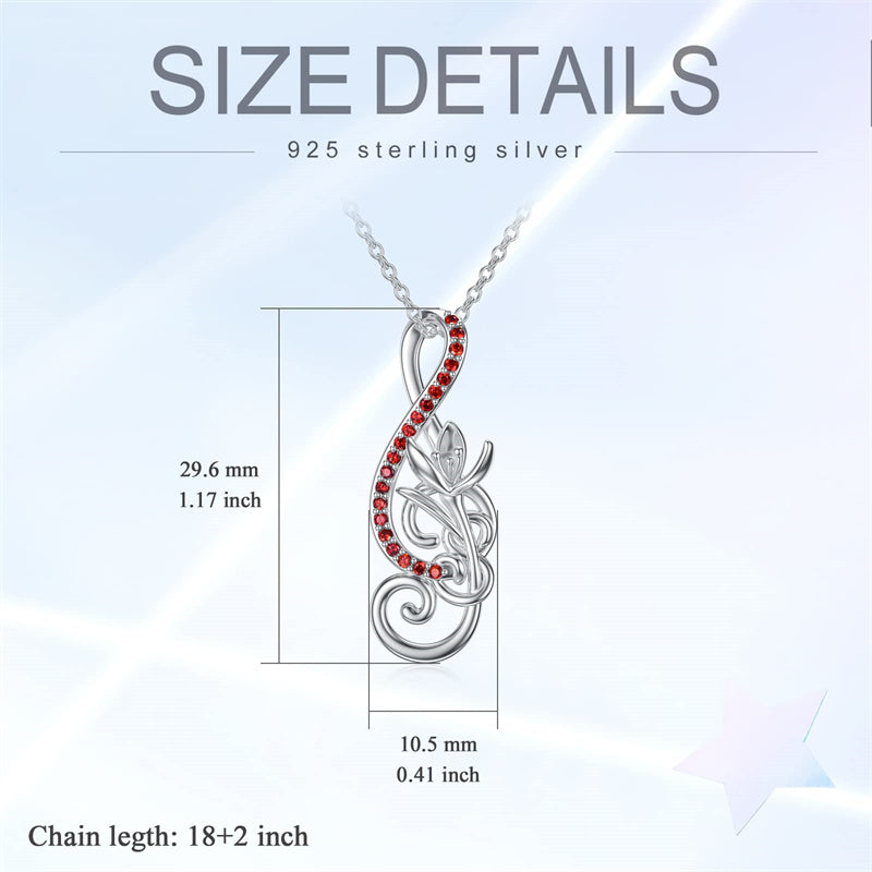 Sterling Silver Birthstone Music Note & Birth Flower Pendant Necklace