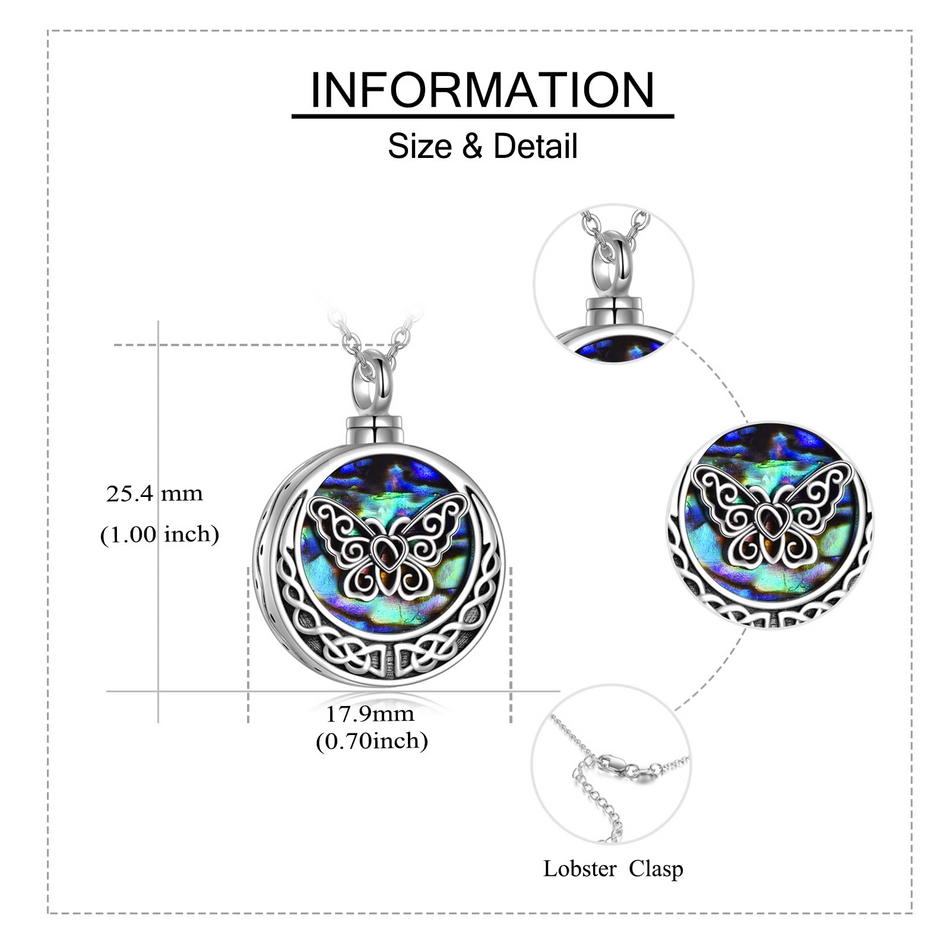 Butterfly Urn Necklaces for Ashes 925 Sterling Silver Abalone Shell Celtic Knot Cremation Jewelry Memory Jewelry for Women Men