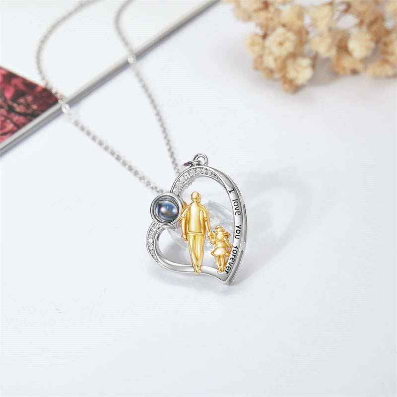 Sterling Silver Father Daughter Heart Pendant Necklace from Dad Gift for Daughter