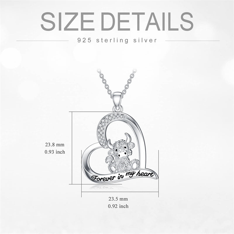Sterling Silver Highland Cow Pendant Necklace