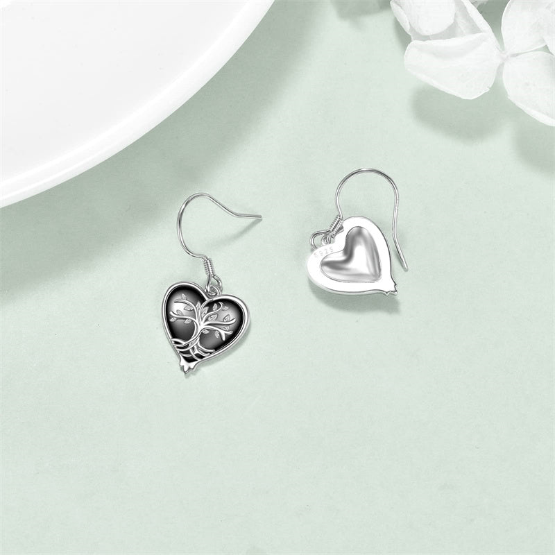 Sterling Silver Heart Gothic Witches Dangle Earrings