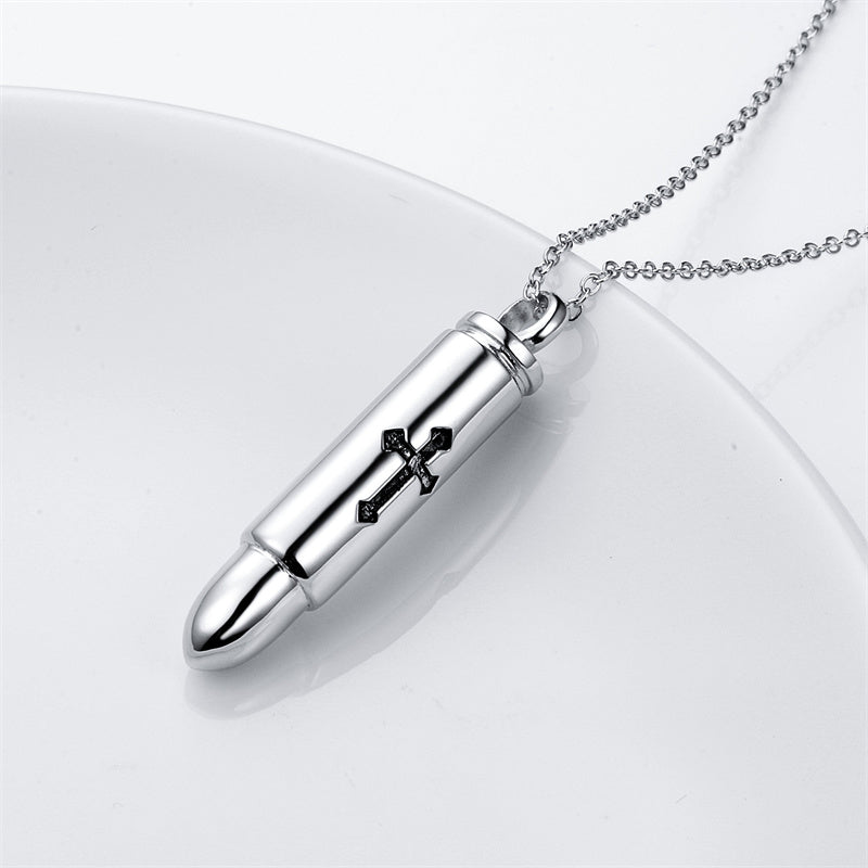 Sterling Silver Bar Bullet Cross Urn Necklace for Ashes