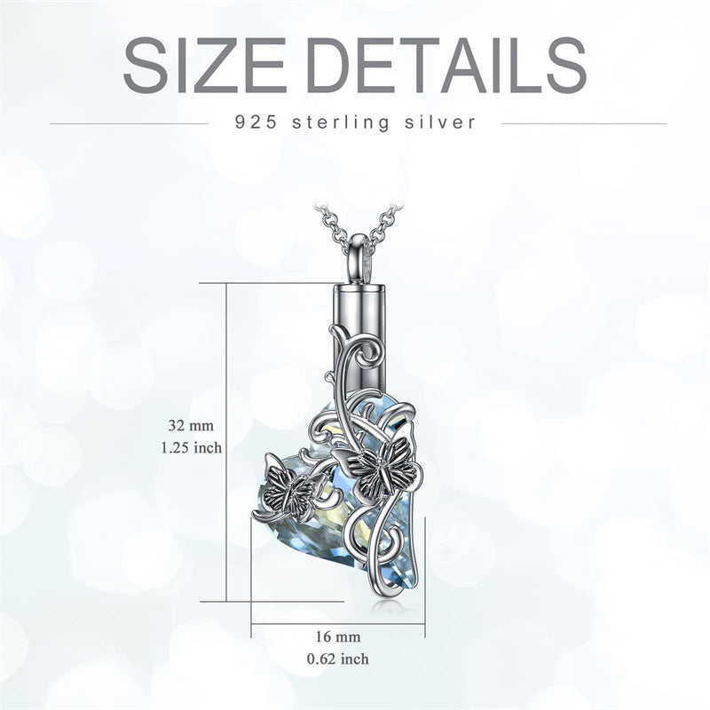 Sterling Silver Crystal Butterfly Urn Necklace for Ashes