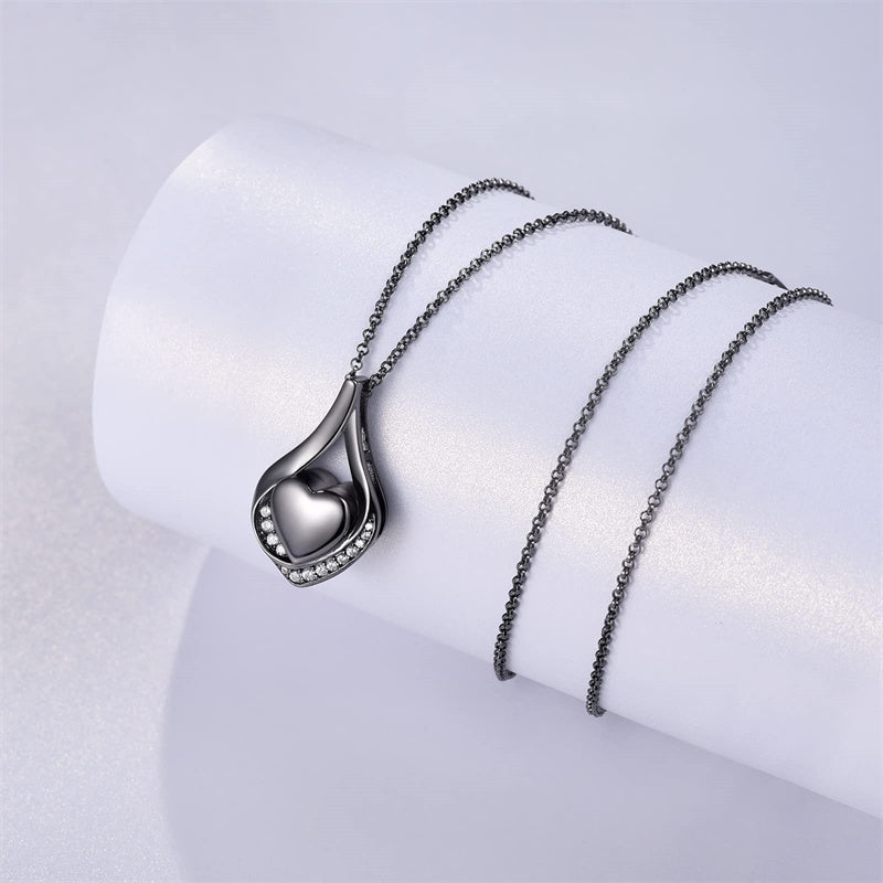 Sterling Silver Heart Shape Tear Dangle Urn Necklace for Ashes