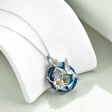 Sterling Silver Blue Crystal Hummingbird Pendant Necklace