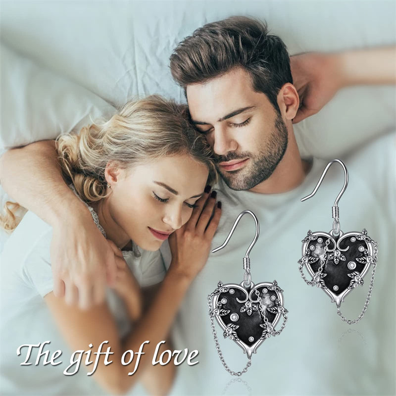 Sterling Silver Heart Gothic Witches Dangle Earrings